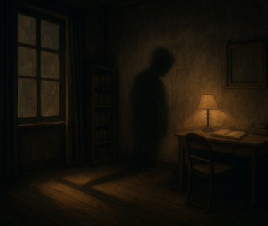 Una sombra contemplando un libro abierto