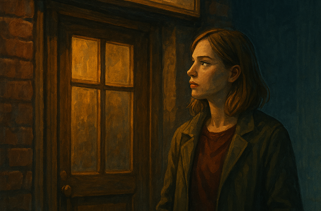 Una mujer en la calle contemplando un local