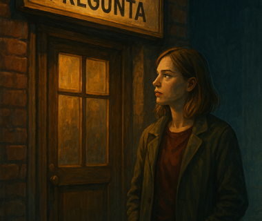 Una mujer en la calle contemplando un local